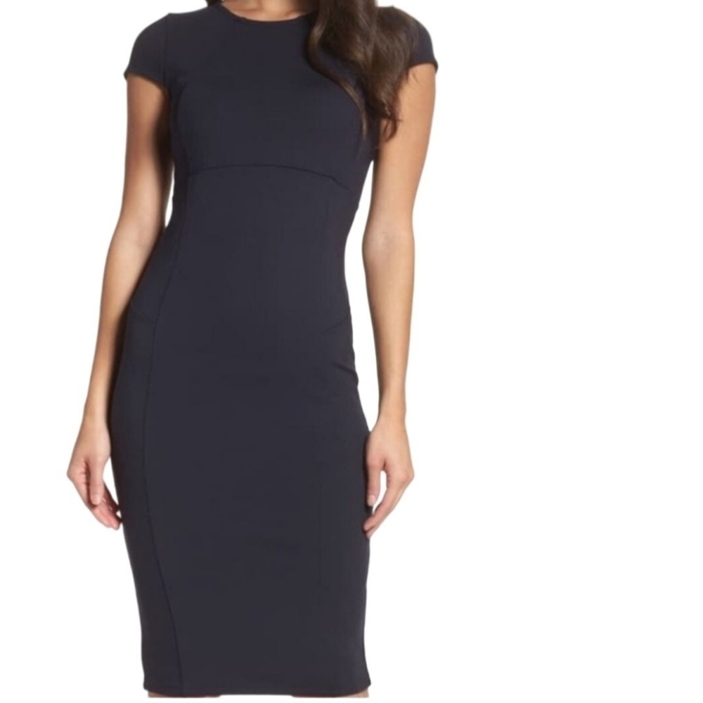 Felicity & Coco NWT Seamed Pencil Dress Black Exposed Gold Zip Size XL